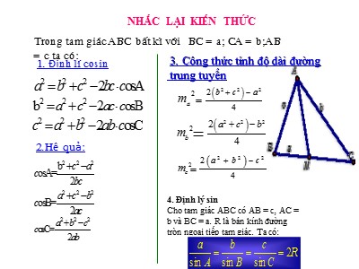 Bài giảng Hình học 10 - Các hệ thức lượng trong tam giác và giải tam giác