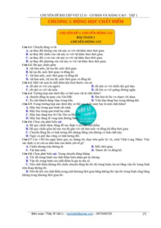 Chuyên đề bài tập Vật lí 10 - Cơ bản và nâng cao - Tập 1