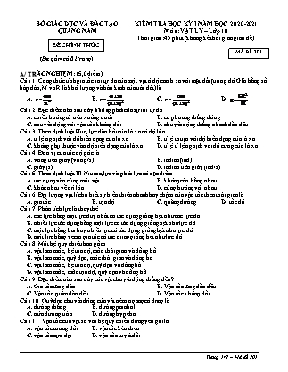 Kiểm tra học kỳ I môn Vật lý – Lớp 10 – Mã đề 201