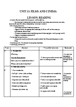 Giáo án Tiếng Anh Lớp 10 - Unit 13: Films and cinema - Lesson: Reading