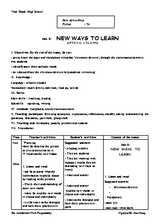 Giáo án Tiếng Anh Lớp 10 - Unit 8: New ways to learn - Trường THPT Vĩnh Thanh