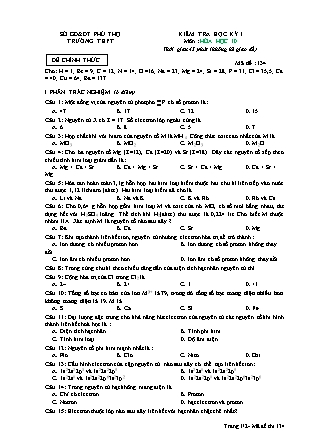 Đề kiểm tra Học kì 1 môn Hóa học Lớp 10 - Mã đề: 134 (Có đáp án)