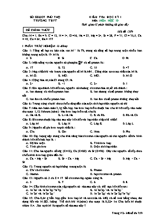 Đề kiểm tra Học kì 1 môn Hóa học Lớp 10 - Mã đề: 359 (Có đáp án)