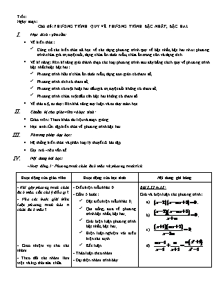 Giáo án Đại số Lớp 10 - Chủ đề: Phương trình quy về phương trình bậc nhất, bậc hai