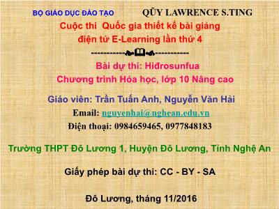 Bài giảng Hóa học Lớp 10 - Hiđrosunfua - Trần Tuấn Anh