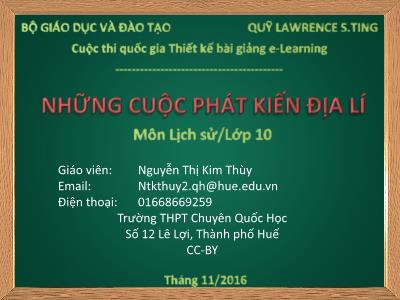 Bài giảng Lịch sử Lớp 10 - Những cuộc phát kiến địa lí - Nguyễn Thị Kim Thùy