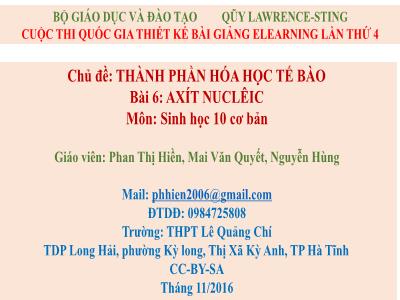 Bài giảng Sinh học Lớp 10 - Bài 16: Axit nuclêic - Phan Thị Hiền