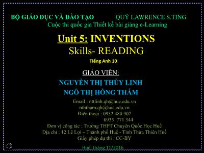 Bài giảng Tiếng Anh Lớp 10 - Unit 5: Inventions - Skills: Reading - Nguyễn Thị Thùy Linh