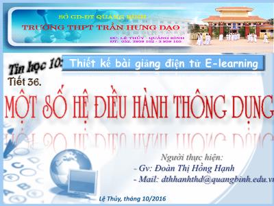 Bài giảng Tin học Lớp 10 - Tiết 36: Một số hệ điều hành thông dụng - Đoàn Thị Hồng Hạnh