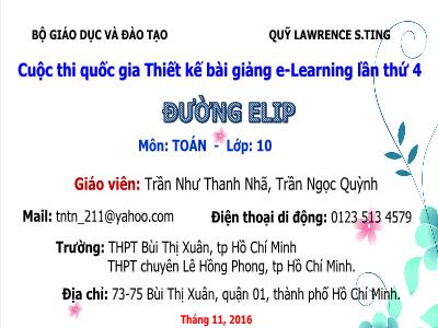 Bài giảng Toán Lớp 10 - Đường Elip - Trần Như Thanh Nhã