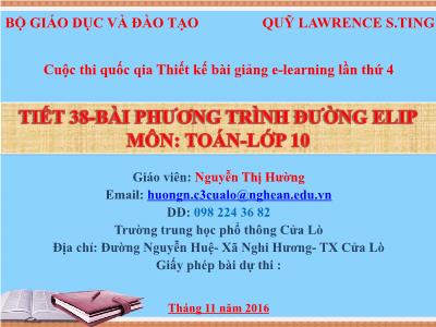 Bài giảng Toán Lớp 10 - Tiết 38: Phương trình đường Elip - Nguyễn Thị Hường