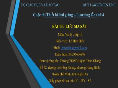 Bài giảng Vật lí Lớp 10 - Bài 13: Lực ma sát - Lê Hữu Hiếu