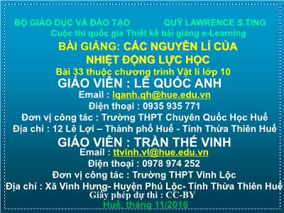 Bài giảng Vật lí Lớp 10 - Các nguyên lí của nhiệt động lực học - Lê Quốc Anh