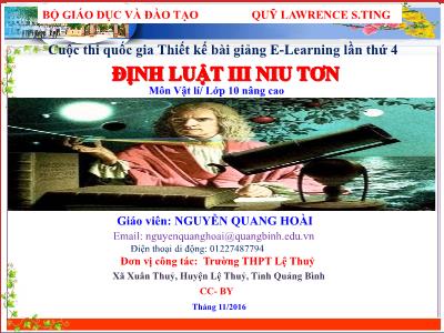 Bài giảng Vật lí Lớp 10 - Định luật III Niu-tơn - Nguyễn Quang Hoài