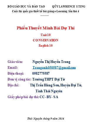 Bài thuyết trình Tiếng Anh Lớp 10 - Unit 10: Conservation - Nguyễn Thị Huyền Trang