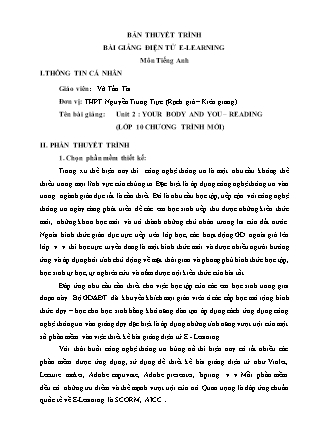 Bài thuyết trình Tiếng Anh Lớp 10 - Unit 2 : Your body and you - Reading - Võ Tấn Tài