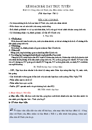 Giáo án Giáo dục công dân Lớp 10 - Bài 12: Công dân với tình yêu, hôn nhân và gia đình (Tiết 1)