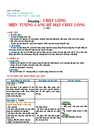 Giáo án Sinh học Lớp 10 - Chất lỏng hiện tượng căng bề mặt chất lỏng - Vũ Thị Kim Mai