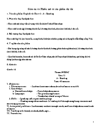 Giáo án Tiếng Anh Lớp 10 - Unit 12 - A: Reading