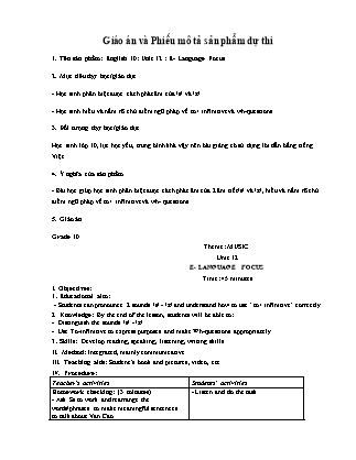 Giáo án Tiếng Anh Lớp 10 - Unit 12 - E: Language focus