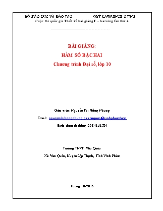 Giáo án Toán Lớp 10 - Hàm số bậc hai - Nguyễn Thị Hồng Nhung